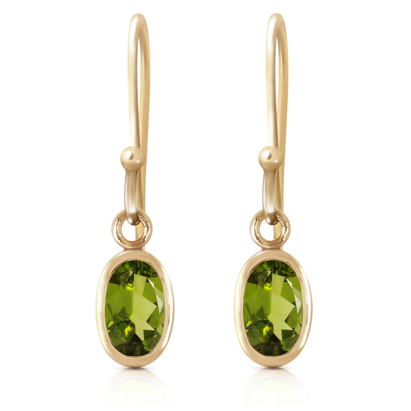 14K. SOLID GOLD FISH HOOK EARRINGS WITH PERIDOTS (Yellow Gold) - Picture 2 of 2